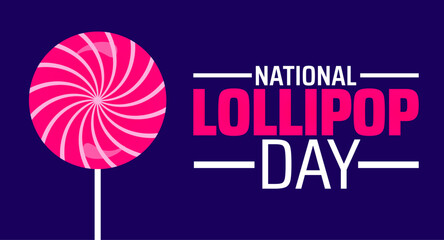National Lollipop Day background or banner design. Vibrant Pink Swirl Lollipop Icon on Dark Blue Background, Celebrating Sweet Treats and Confectionery.