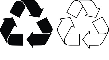 Recycling symbol variations showing closed loop and broken loop to represent sustainability challenges
