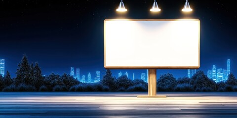 Blank Billboard at Night Cityscape Background