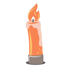 Hand drawn burning candle from paraffin wax. Decorative design element. Vector illustration