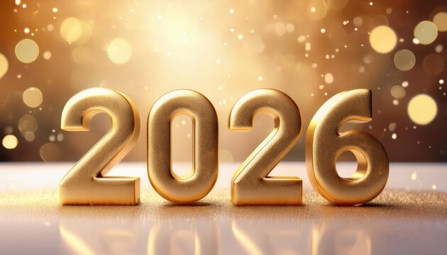 golden 2026 new year celebration background with glowing metallic numbers and festive bokeh lights for luxury web design, holiday print, or event branding

