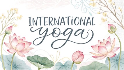 International yoga day with lotus flowers and floral elements