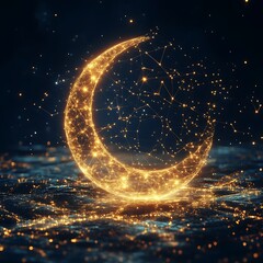 Illuminated crescent moon graphic design.