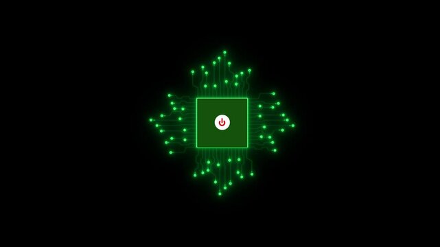 Advanced Futuristic 4K power off chip set and electric circuit with data transfer moving on dark background for technology cyber and futuristic concept Technology
