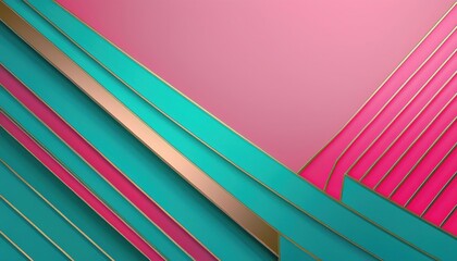 luxury abstract geometric background with layered pink and teal shapes, golden metallic edges, and elegant texture for branding, web design, or print media use

