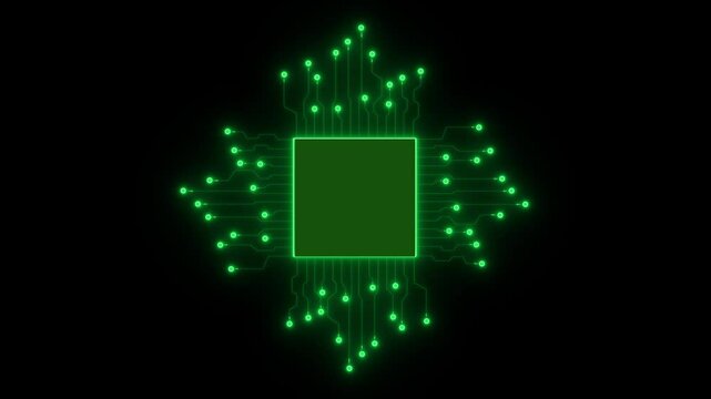 Advanced Futuristic 4K chip set and electric circuit with data transfer moving on dark background for technology cyber and futuristic concept Technology