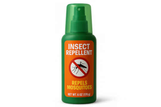 Green insect repellent spray preventing mosquito bites, protecting skin with antimicrobial formula against bug-borne threats