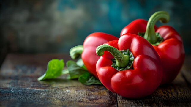Red peppers on rustic wood for fresh vegetable healthy organic cooking food kitchen natural color scene