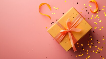 Fototapeta premium Gift box with confetti on pink background for celebration party birthday surprise wrapping festive design scene