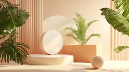 Obraz premium Trendy living room with palm plants for contemporary home stylish modern interior cozy vibrant summer inspired scene