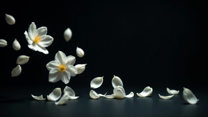 White flowers with serene mood floating gracefully on dark background