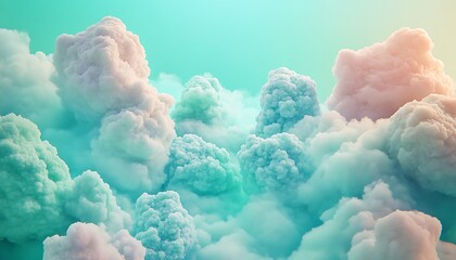 Naklejka premium Buttercream and baby teal pastel clouds drifting in surreal gradient haze