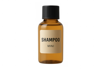 Small shampoo bottle with transparent background, perfect for showcasing travel-size toiletries or hotel amenities