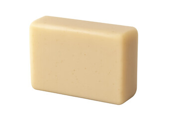 Smooth beige soap bar against clear backdrop, highlighting personal care and wellness essentials
