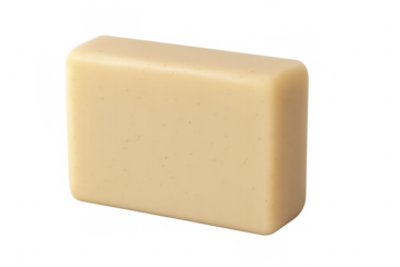 Smooth beige soap bar against clear backdrop, highlighting personal care and wellness essentials
