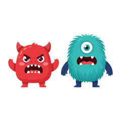 Funny two little monster devil and cyclops