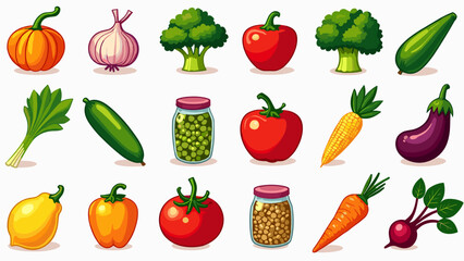 Fototapeta premium Vegetables Illustration Set - Carrot, Squash, Bell Pepper, Healthy Eating Stock Illustration