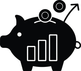 Savings and budget planner vector Silhouette illustration Digital Piggy Bank with Financial Analytics