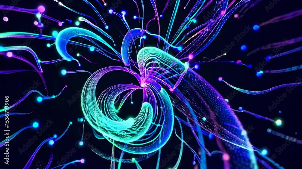 Wall mural colorful particle trails are flowing and glowing, creating a mesmerizing abstract light show against