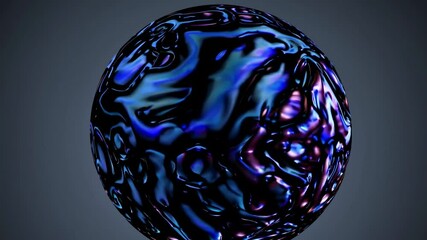 Smooth metallic sphere with iridescent blue and purple colors pulsating and swirling, creating a mesmerizing visual effect on a dark background, perfect for abstract and futuristic designs - Powered by Adobe