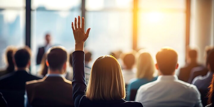 Business conference seminar meeting presentation audience question - Powered by Adobe