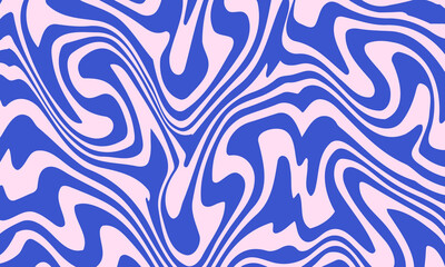 Abstract background pattern with colorful waves. Psychedelic groovy trippy y2k retro seamless pattern in blue and pink colors. Wavy and swirled brush strokes liquid background for packaging design