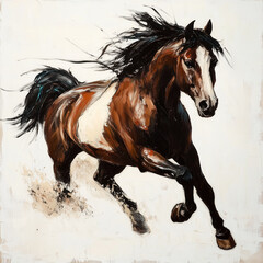 An impressionistic painting of a horse in motion, showcasing dynamic energy, isolated on a white background