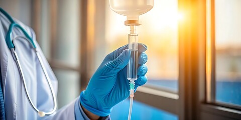 Iv drip doctor administering intravenous therapy in hospital