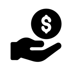 hand holding dollar coin icon on white background .svg