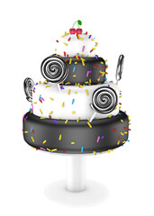 Beautifully decorated black cake with black lollipops isolated on transparent background png, ideas for birthday or holiday themes. Suitable for projects dedicated to birthdays, holidays.