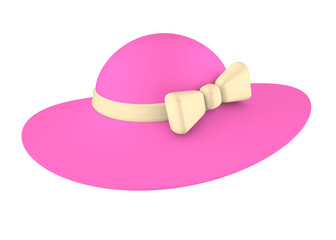 Pink hat with bow isolated on transparent background. Clothes and accessories concept.