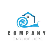 Fototapeta premium Stylish Blue Snail House Vector Logo Design with Company Branding and Innovative Tagline for Business Identity
