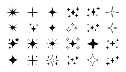 Elegant Black Star Vector Silhouette Icon Collection for Artistic Designs, Decorative Patterns, and Stylish Graphics