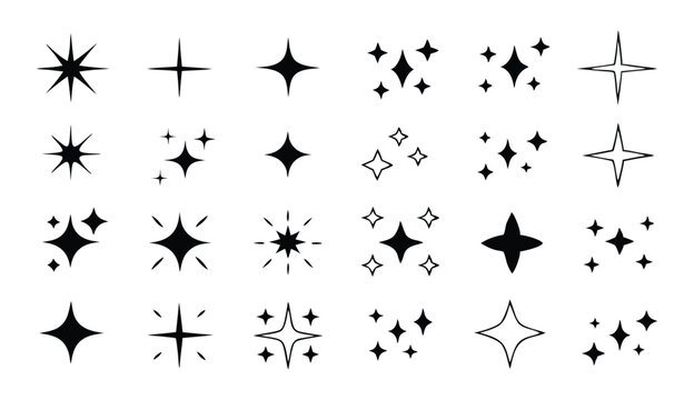 Elegant Black Star Vector Silhouette Icon Collection for Artistic Designs, Decorative Patterns, and Stylish Graphics