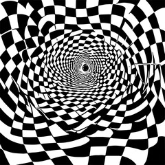 Naklejka premium Curved checker board grid with illusion effect, high contrast vector