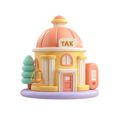 Tax building icon with columns and tree isolated on transparent background.