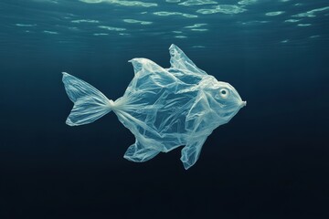 A plastic bag fish, floating in the ocean, green sustainability