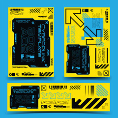 y2k 2000s sci-fi cyberpunk gaming retro-futuristic layout poster banner template set dashboard HUD for ux-ui application, 2d vector illustration  © issaronow