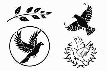 set of black silhouettes of birds