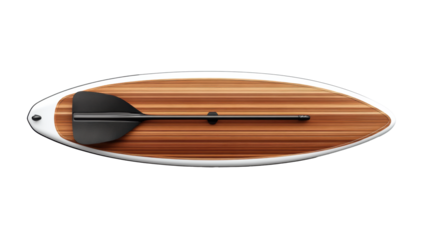 Wooden Paddleboard with Paddle on Transparent Background