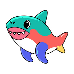 Fototapeta premium Colorful cartoon shark character swimming joyfully in a vibrant underwater world filled with fun and imagination