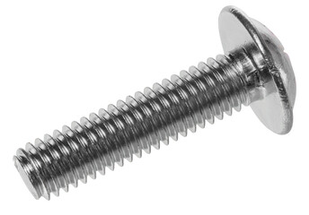 Shiny silver round head bolt with a fully threaded shank, isolated background