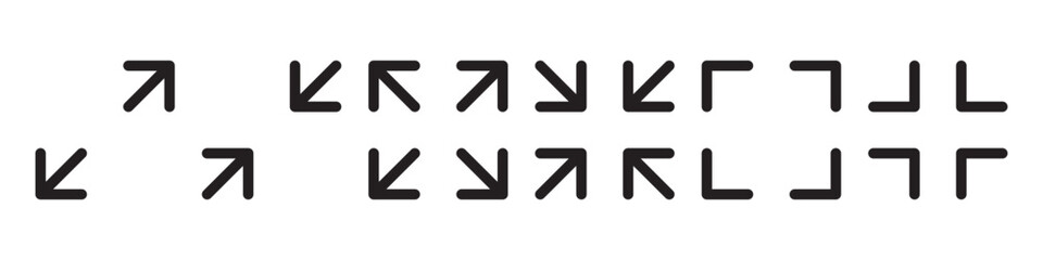 Full screen vector black icons. Set of full screen and exit full screen icon. Minimize Maximize Frame Logo