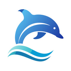 Dolphin leaping above waves in a vibrant blue design showcasing marine life