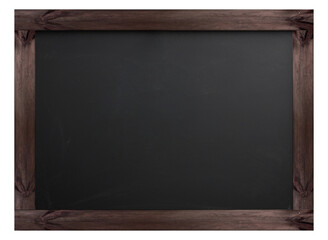 Blank black school board in old wooden frame. Isolated background