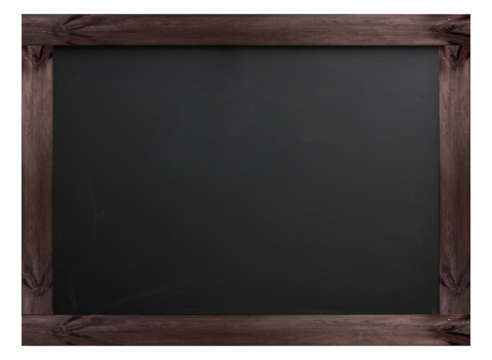 Blank black school board in old wooden frame. Isolated background
