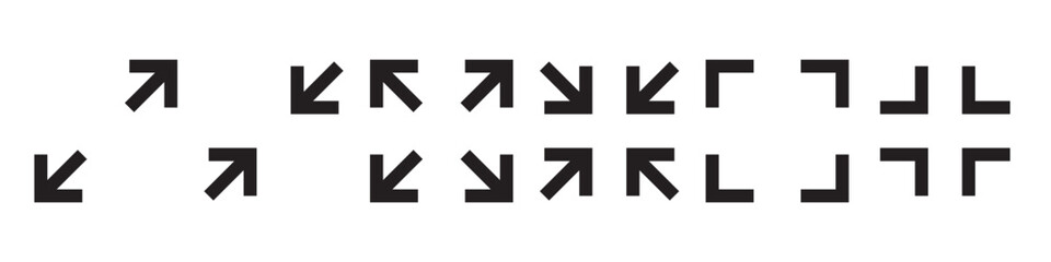 Full screen vector black icons. Set of full screen and exit full screen icon. Minimize Maximize Frame Logo