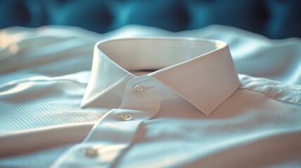 A close-up of a white shirt collar and cuffs, perfectly pressed and cleaned, resting on a flat surface with a clean background, representing professional dry cleaning services