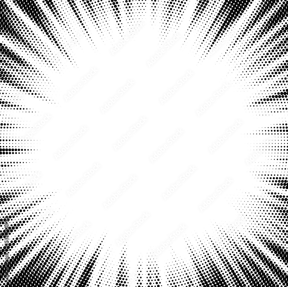 Aufkleber Halftone gradient sun rays pattern. Abstract halftone vector dots background. monochrome dots pattern. Vector background in comic book style with sunburst rays and halftone. Retro pop art design.