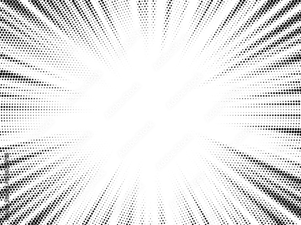 Aufkleber Halftone gradient sun rays pattern. Abstract halftone vector dots background. monochrome dots pattern. Vector background in comic book style with sunburst rays and halftone. Retro pop art design.